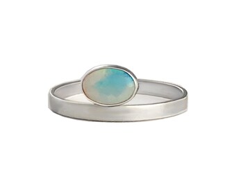 Australian Opal Bar Ring in Sterling Silver, Genuine Natural Opal Ring, Sterling Silver Opal Stacking Ring, Custom Opal Ring