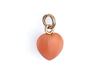 14k Gold Angel Skin Coral Heart Charm: Small Heart Pendant, Pink Puffy Heart Charm