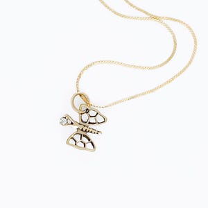14k Gold Tiny Butterfly Charm: Diamond Accent, Handmade Pendant