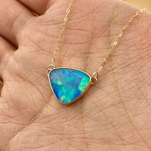 Australian Opal Necklace in 14k Gold, Natural Opal Yellow Gold Dainty Necklace, Solid Gold Australia Opal Necklace, Bespoke Custom Opal