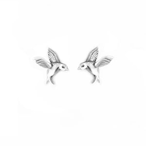 Hummingbird Stud Earrings Pair in Sterling Silver, Tiny Bird Studs, Small Stud Earrings