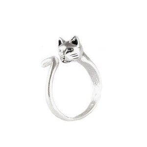 Adjustable Cat Ring in Sterling Silver, Cat Wrap Ring in Sterling Silver, Cat Ring in Sterling Silver, Cat Lovers Ring in Sterling Silver image 1