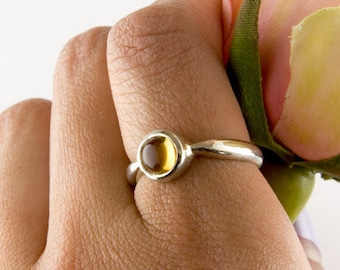 Round Citrine Ring in Sterling Silver Ring, Golden Citrine Ring in Sterling Silver, Simple Minimalist Ring in Sterling Silver