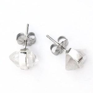 Herkimer Diamond Timy Stud Earrings in Sterling Silver, Raw Herkimer Quartz Earrings image 1