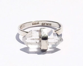 Herkimer Diamond Sterling Silver Ring, Herkimer Diamond Quartz Ring, Raw Double Terminated Quartz Sterling Silver Ring,