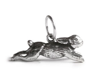 Zodiac Rabbit Sterling Silver Charm Pendant, Running Rabbit Charm in Sterling Silver, Rabbit Pendant in Sterling Silver