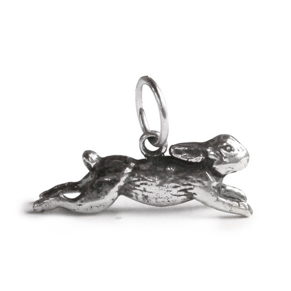 Zodiac Rabbit Sterling Silver Charm Pendant, Running Rabbit Charm in Sterling Silver, Rabbit Pendant in Sterling Silver