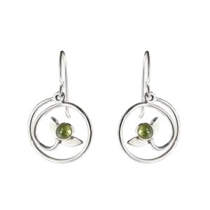 Green Sprouting Leaf Earrings in Sterling Silver, New Leaf Earrings in Peridot, Plant Earrings, Mother Earth Earrings, Plant Lover Earrings