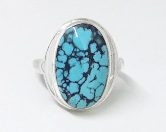 Turquoise Ring in Sterling Silver, Size 6, One of a Kind Ring, Natural Turquoise Silver Ring, Blue Turquoise, Large Oval Turquoise Ring