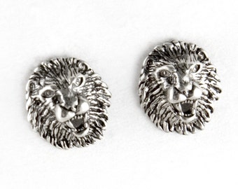 Roaring Lion Sterling Silver Post Earrings Pair