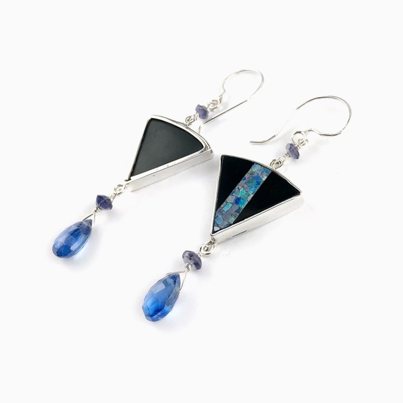 Opal Mosaic and Kyanite sterling silver Earrings image 4