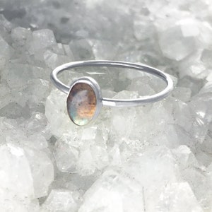 Labradorite Stacking Ring in Sterling Silver, High Quality Labradorite Ring, Blue Green Labradorite Ring, Spectrolite Labradorite Ring