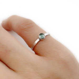 Blue Apatite Stacking Ring in Sterling Silver, Round Apatite Stacking Ring in Sterling Silver, Natural Blue Apatite Ring in Sterling Silver