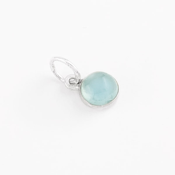 Little Natural Aquamarine Charm in Sterling Silver, Small Blue Aquamarine Pendant, Round Aquamarine Necklace in Sterling Silver