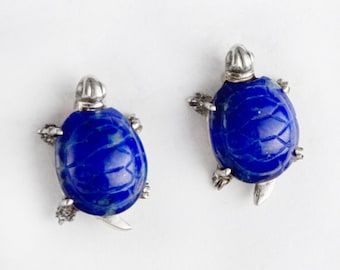 Lapis Lazuli Turtle Sterling Silver Small Stud Earrings