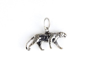 Sterling Silver Fierce Tiger Charm Pendant (10x23mm)