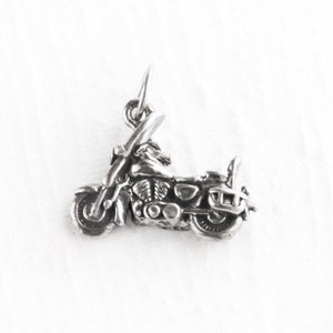 Motorcycle Sterling Silver Charm, Touring Motorbike Pendant, Motorcycle with Windshield Silver Charm