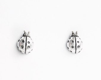 Ladybug Sterling Silver Small Stud Earrings Pair