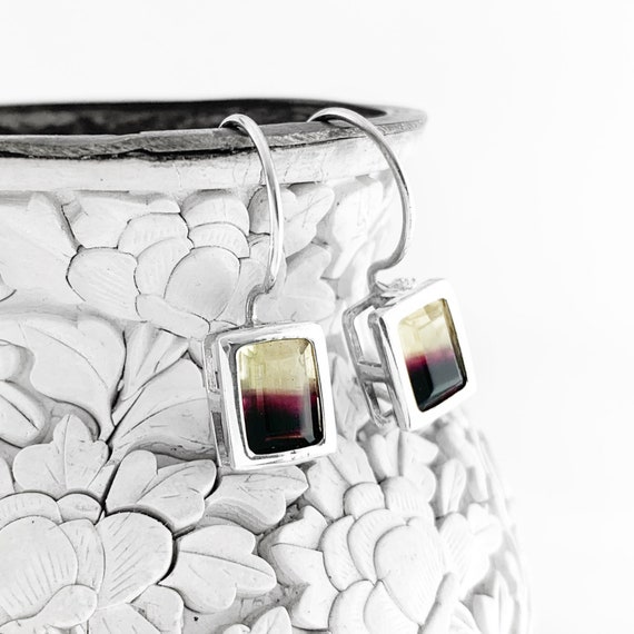 Sterling Silver Rainbow Fluorite Dangle Earrings:… - image 1