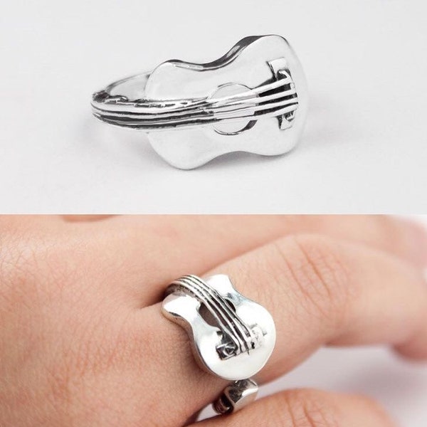 Bague réglable pour guitare en argent sterling, Bague réglable en argent sterling pour guitare basse, Bague en argent pour guitare, Bague pour guitare réaliste