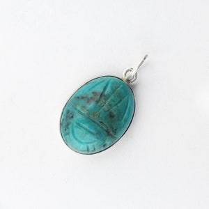 Turquoise Scarab Pendant In Sterling Silver, Egyptian Scarab Necklace, Egyptian Revival Jewelry, Talisman Pendant, Scarab Beetle Charm
