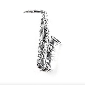 Large Saxophone Sterling Silver Pin, Realistic Saxophone Brooch Pin, Saxophonist Gift, Jazz Musician Gift, Instrument Pin in Sterling Silver