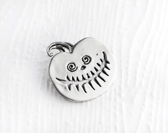 Broche en argent sterling citrouille drôle, broche d'Halloween