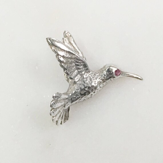 Hummingbird Tack Pin with Ruby Eye in Sterling Si… - image 2