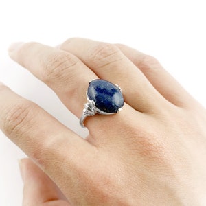 Lapis Lazuli Ring in Sterling Silver, Natural Lapis Lazuli Ring, Denim Blue Ring in Sterling Silver, Blue Lapis Ring, Large Stone Ring