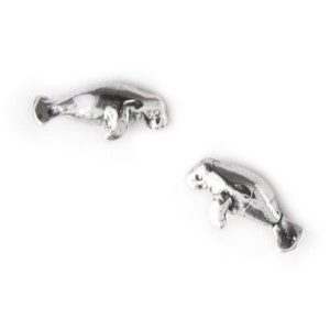 Manatee Small Post Earrings Pair in Sterling Silver, Manatee Post Earrings in Sterling Silver, Endangered Animal Jewelry image 1