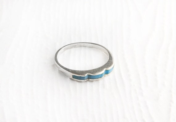 Simplistic Waves Turquoise Sterling Silver Stacki… - image 3