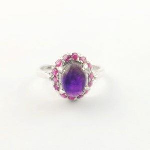 Amethyst Surrounded By Rubies Ring in Sterling Silver