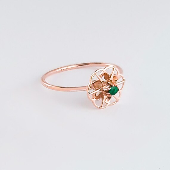 Antique Mandala Emerald 10K Gold Ring, Victorian … - image 6