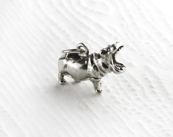 Roaring Hippo Sterling Silver Charm