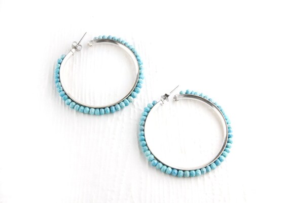 Silver hoop earrings with turquoise deals