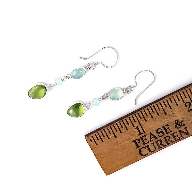 Boucles doreilles Peridot et Aquamarine Chalcedony en argent sterling, boucles doreilles Peridot naturel, boucles doreilles en pierres précieuses vertes, boucles doreilles Silver Dangle image 5