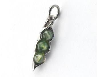Pea Pod Sterling Silver Charm, String Bean Charm, Pea Sterling Silver Pendant, Garden Lover's Charm