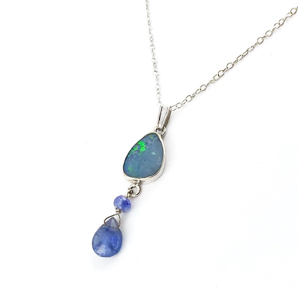 Natural Opal and Tanzanite Sterling Silver Pendant