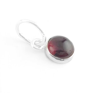 Little Garnet Charm in Sterling Silver, Small Red Garnet Pendant, Round Garnet Necklace in Sterling Silver, January Birthstone