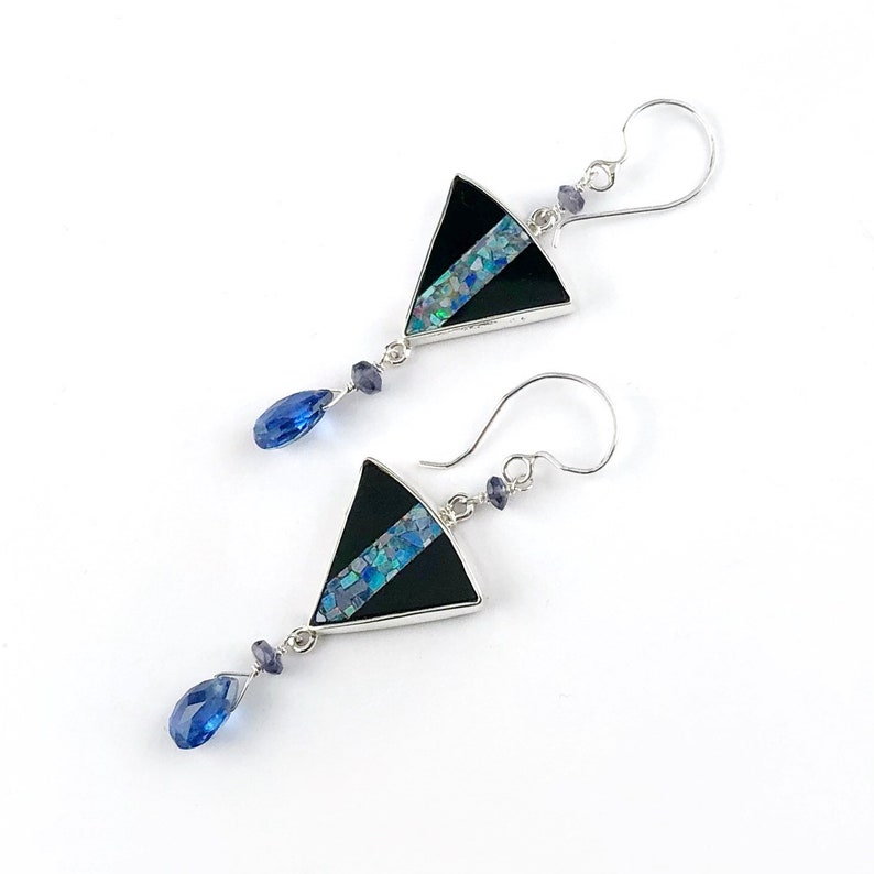 Opal Mosaic and Kyanite sterling silver Earrings image 2