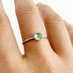 Green Tourmaline Stacking Ring in Sterling Silver, Simple Tourmaline Ring, Stackable Gemstone Ring, Minimalist Ring