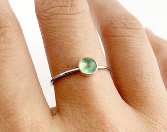 Green Tourmaline Sterling Silver Stacking Ring: Minimalist Gemstone Band