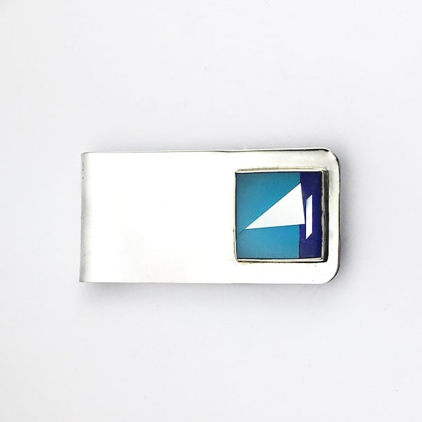 Blue Sailboat Mosaic Inaly Silver Money Clip