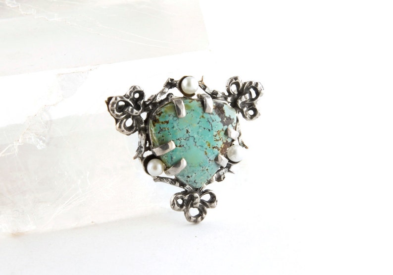 Vintage Ornate Turquoise deals Sterling Silver Brooch, Victorian Silver Natural Turquoise Pin