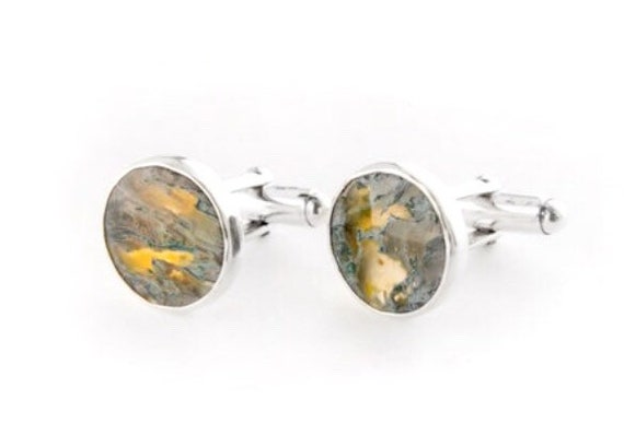Red Moss Agate Cufflinks in Sterling Silver, Moss… - image 2