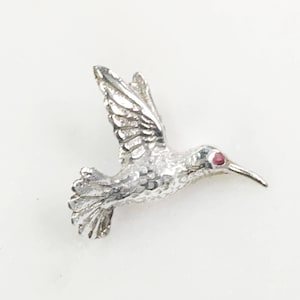 Hummingbird Sterling Silver Pendant with Ruby Eye, Silver Hummingbird Necklace, Natural Ruby