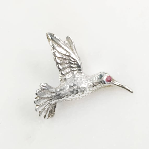 Hummingbird Tack Pin with Ruby Eye in Sterling Si… - image 1