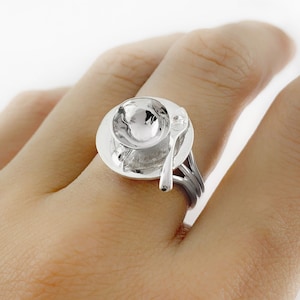 Tea Cup Ring in Sterling Silver, Cup of Tea Ring in Sterling Silver, Tea Cup and Plate Ring in Sterling Silver, Sterling Silver Teacup Ring