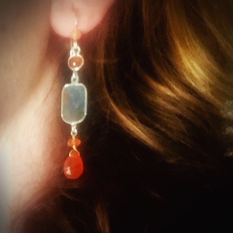 Carnelian and Agate Dangle Earrings Red Moss Agate Earrings in Sterling Silver