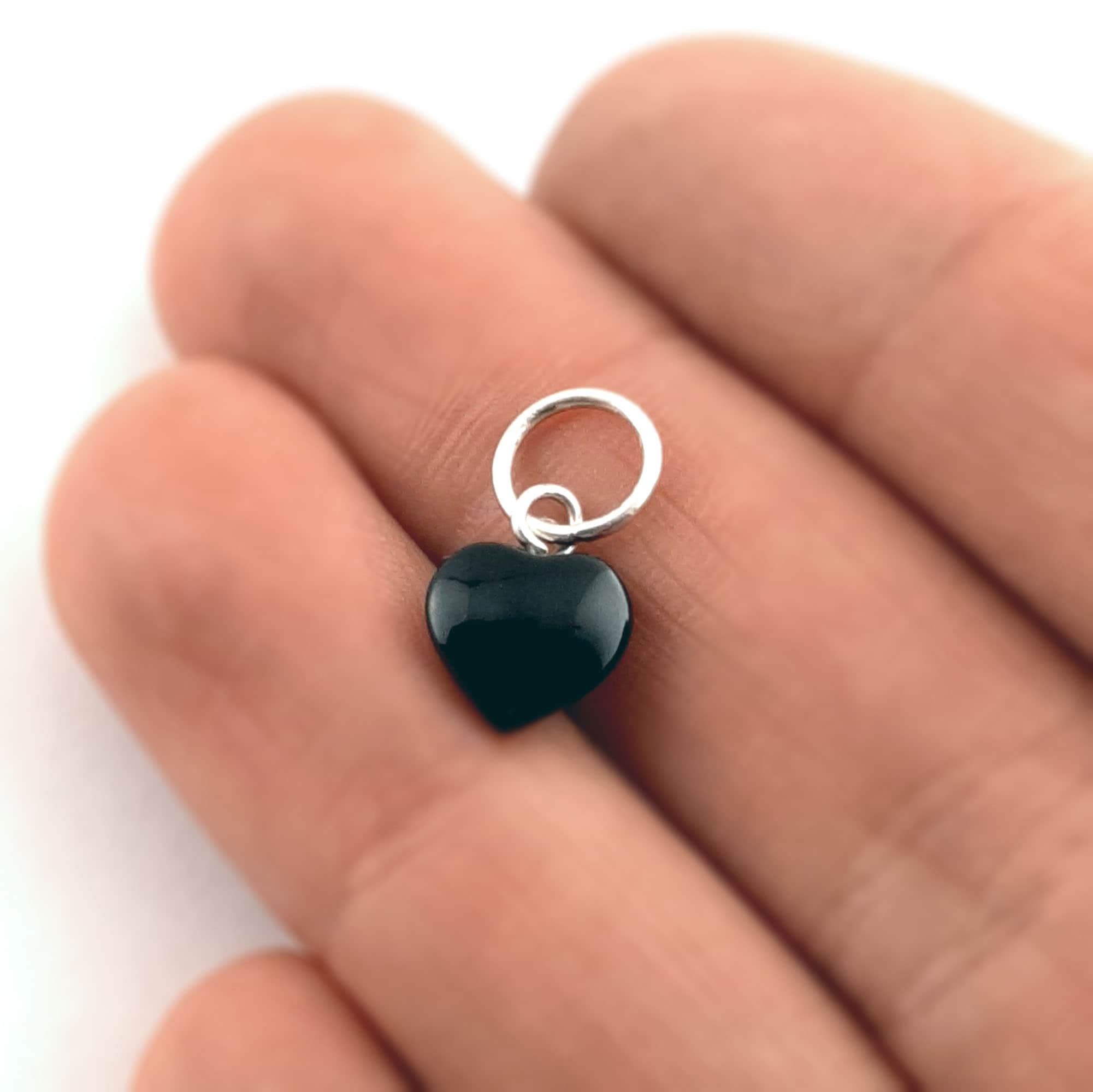 Black Onyx Heart Charm: Sterling Silver Charm, Small Heart Pendant
